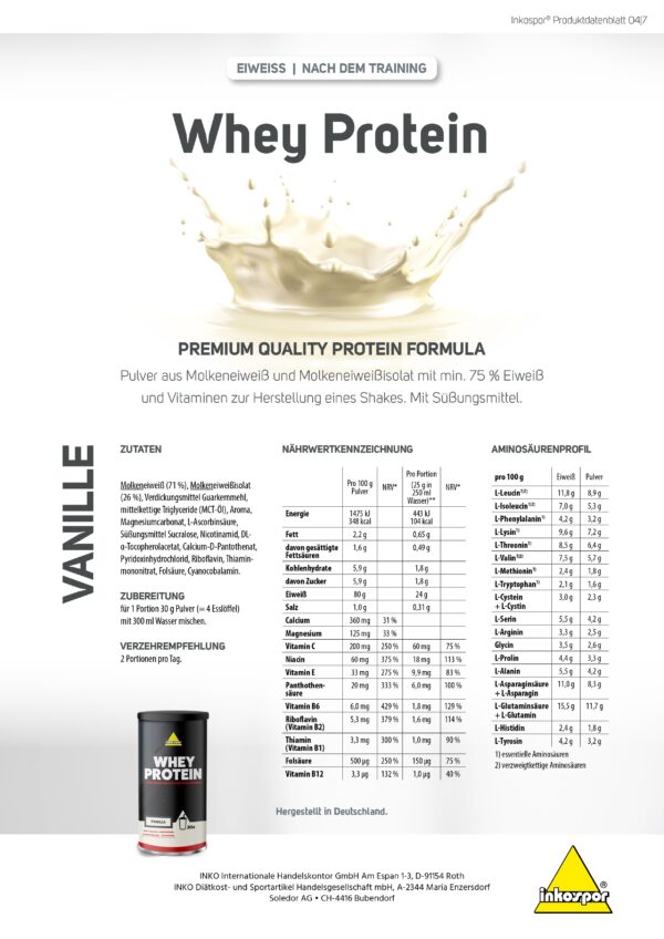 Produktbild INKOSPOR Whey Protein Vanille, 600 g