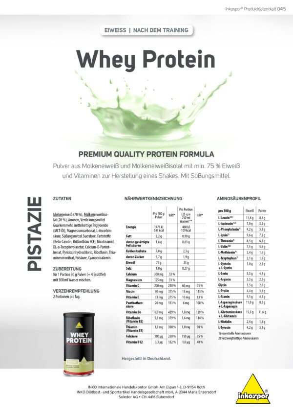 Produktbild INKOSPOR Whey Protein Pistazie, 600 g