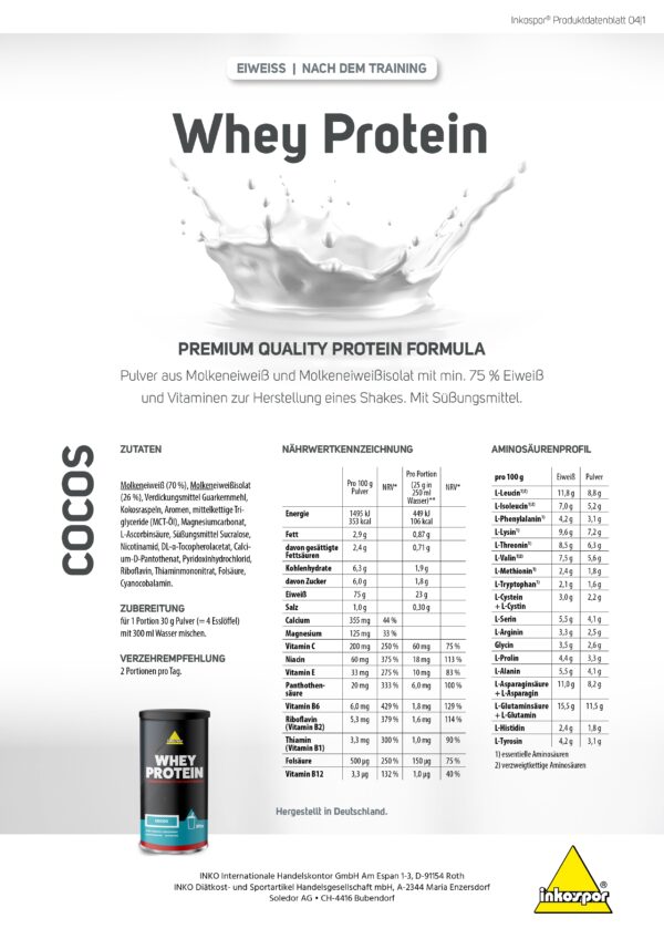 Produktbild INKOSPOR Whey Protein Cocos, 600 g