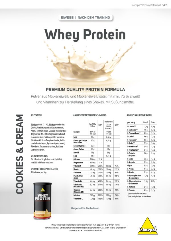 Produktbild INKOSPOR Whey Protein Cookies & Cream, 600 g