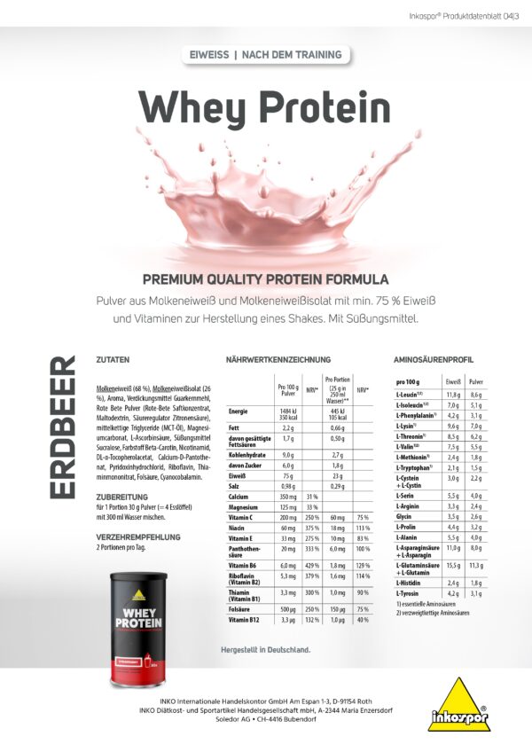 Produktbild INKOSPOR Whey Protein Erdbeere, 600 g