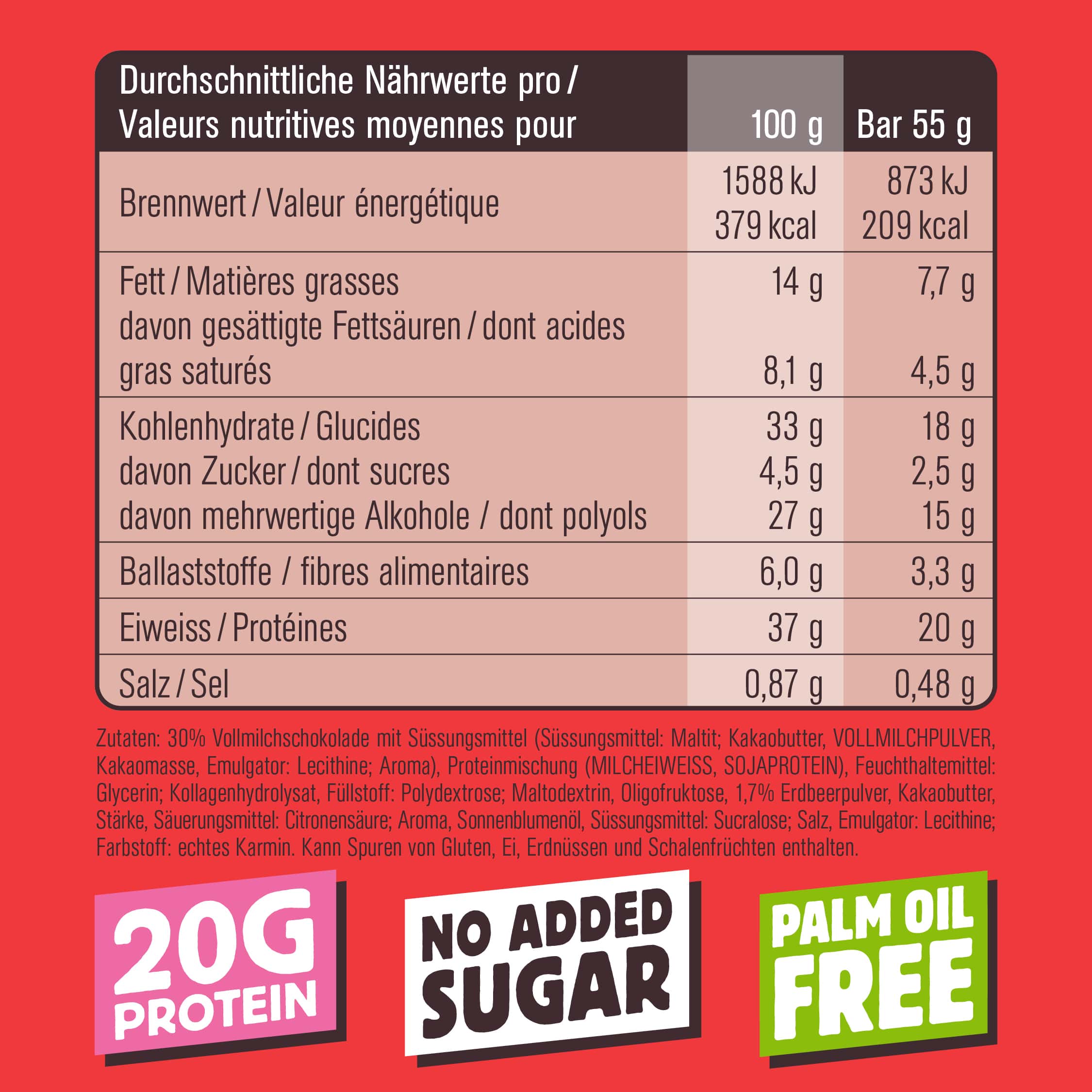 Produktbild CHIEFS Protein Bar, Strawberry, 12 x 55 g