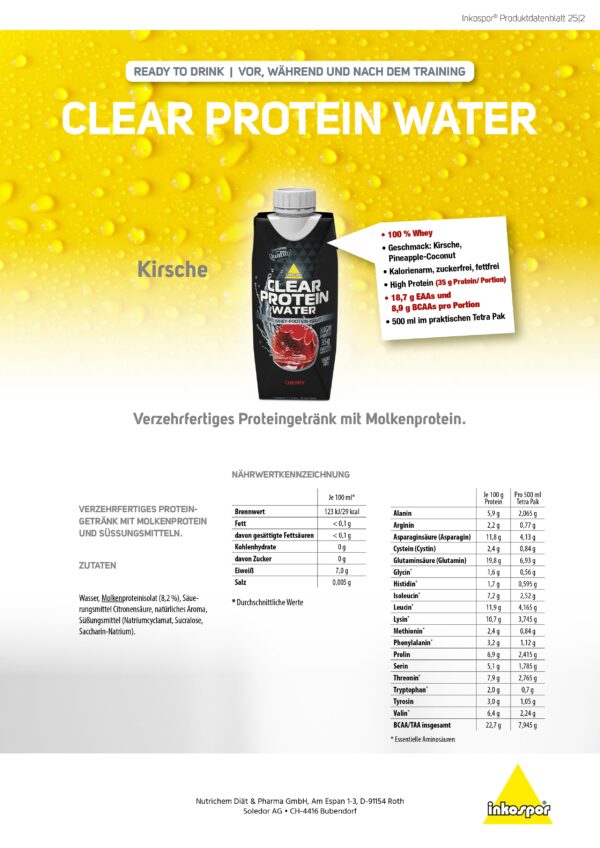 Produktbild inkospor WHEY WATER Kirsche, 12 x 500 ml Tetra Paks