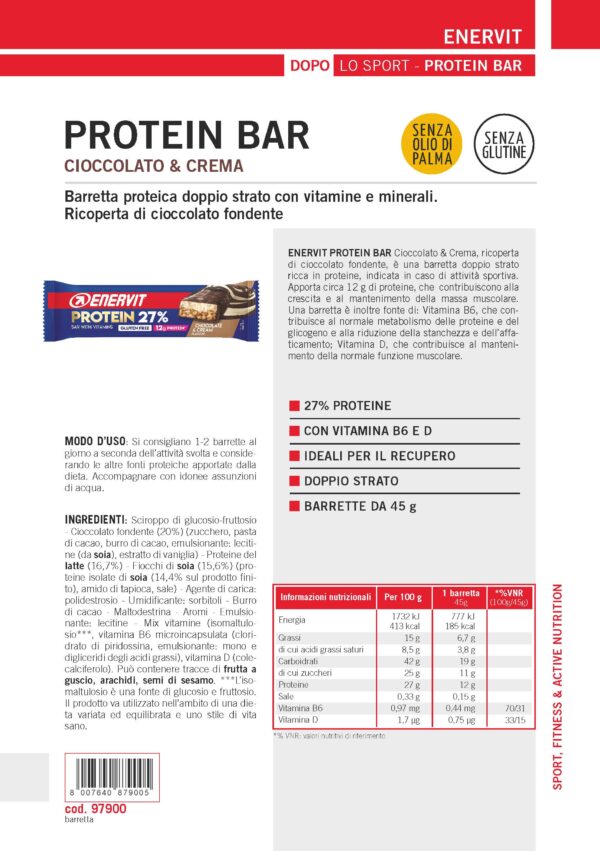 Produktbild ENERVIT PROTEIN BAR Chocolate&Cream 27%, 30 x 45 g