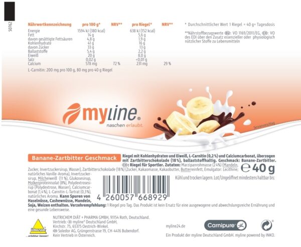 Produktbild MyLine-Riegel Banane-Zartbitter, 24 x 40 g