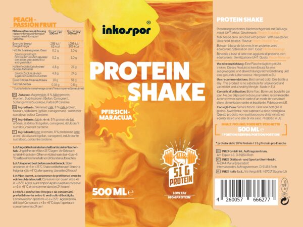 Produktbild inkospor Protein Shake Pfirsich-Maracuja, 12 x 500 ml