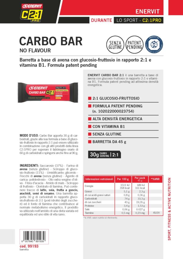 Produktbild ENERVIT C2:1 Carbo Bar No Flavour, 30 x 45 g