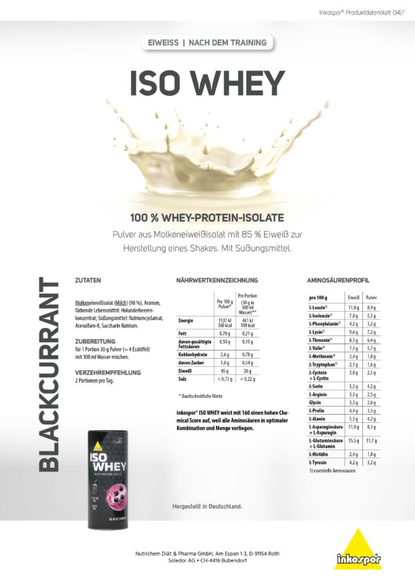 Produktbild INKOSPOR ISO WHEY schwarze Johannisbeere, 600 g