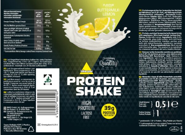 Produktbild Inkospor Protein Shake Buttermilk-Lemon, 12 x 500 ml