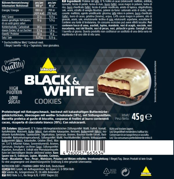 Produktbild INKOSPOR BLACK & WHITE-Riegel Cookies, 24 x 45 g