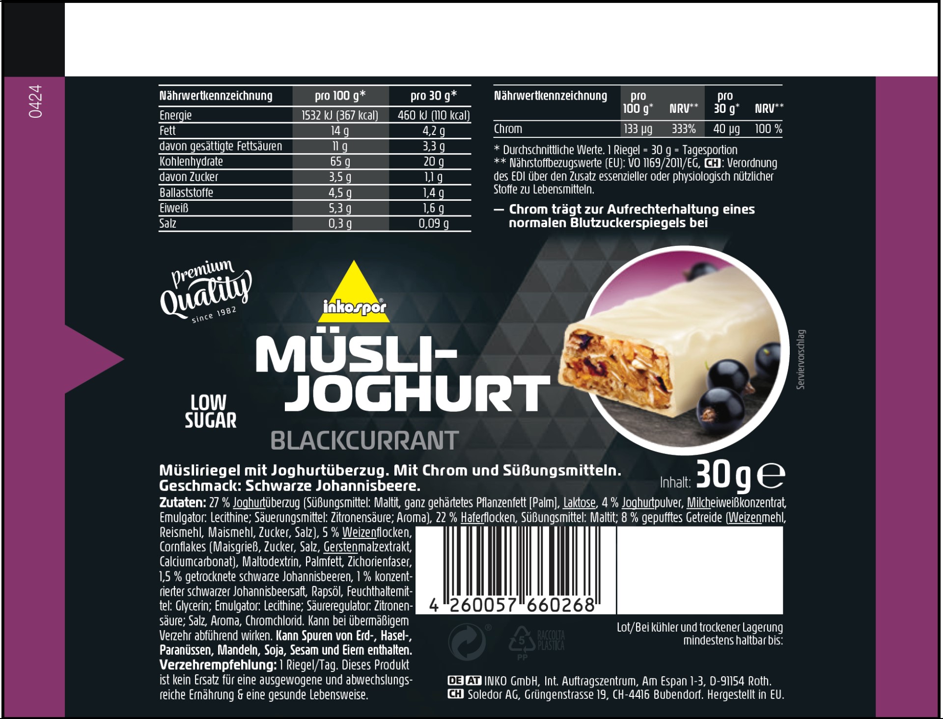 Produktbild INKOSPOR Riegel Müsli-Joghurt schwarze Johannisbeere, 32 x 30 g