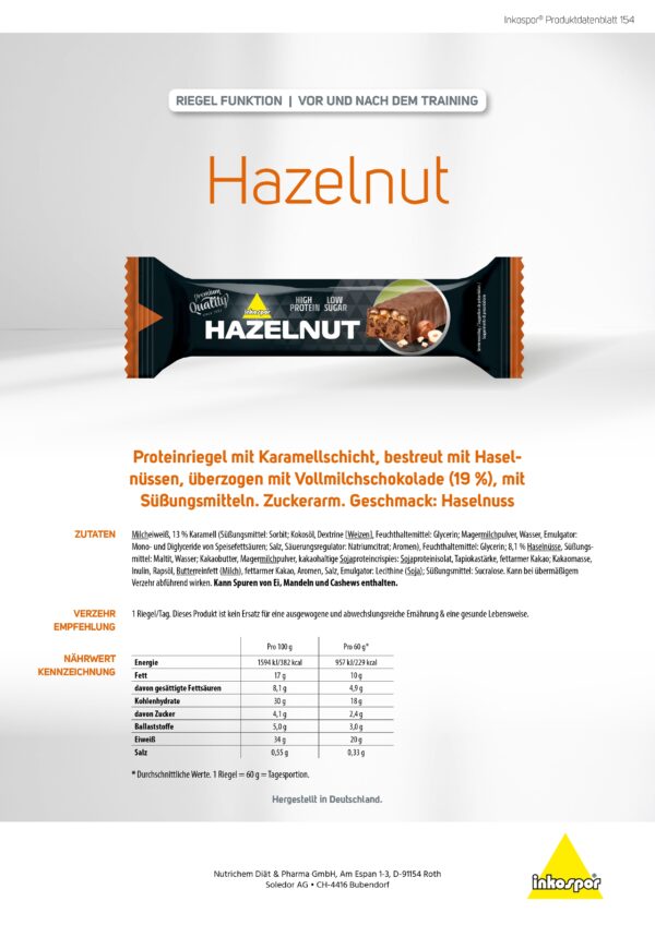 Produktbild INKOSPOR Low Sugar-Riegel Haselnuss-Karamell, 18 x 60 g