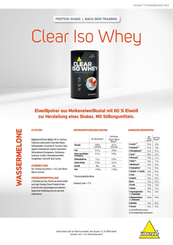 Produktbild INKOSPOR Clear Iso Whey Wassermelone, 300 g
