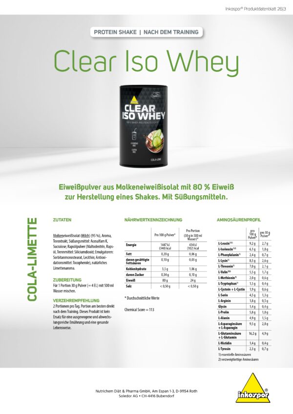 Produktbild INKOSPOR Clear Iso Whey Cola-Lime, 300 g