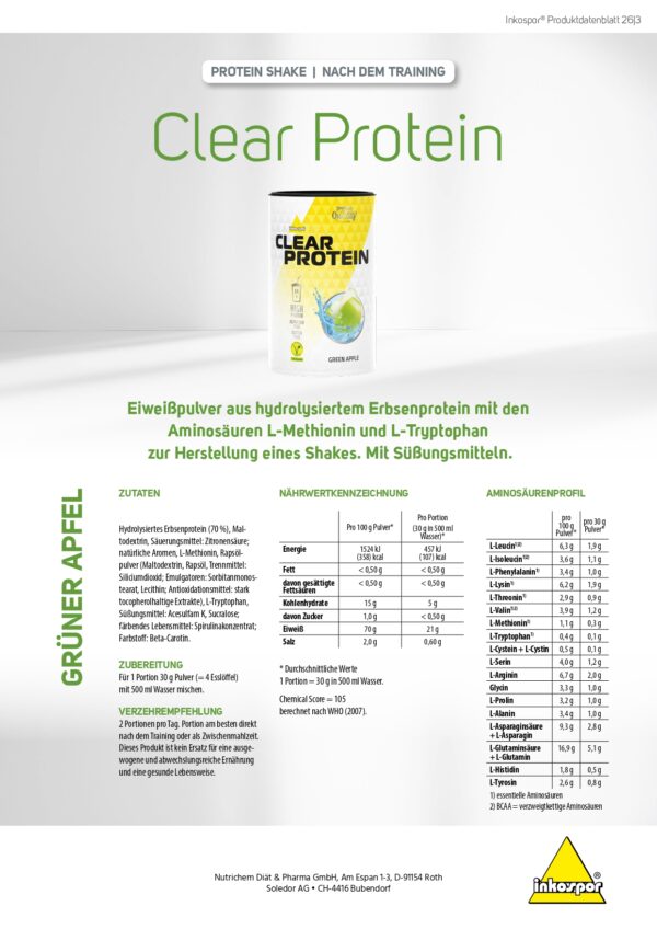 Produktbild INKOSPOR Clear Protein VEGAN Green Apple, 300 g