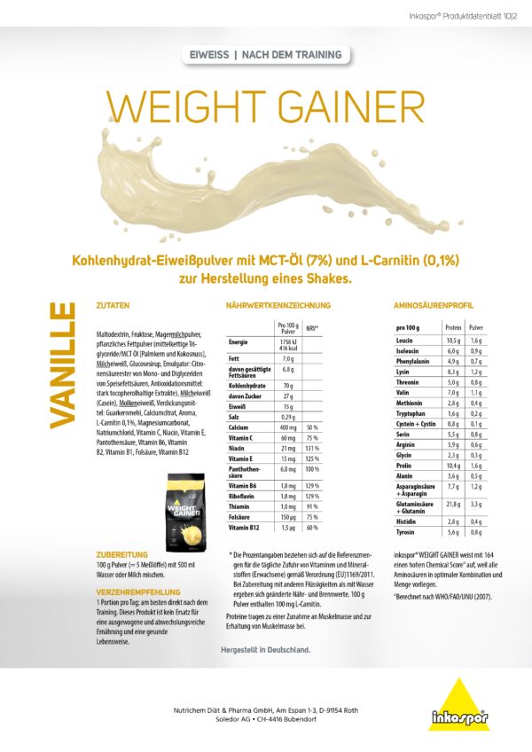 Produktbild X-TREME Weight Gainer Vanille, 1200 g Beutel