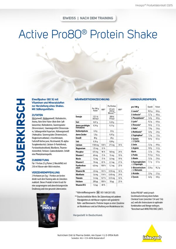 Produktbild ACTIVE Pro 80 Sauerkirsch, 500 g