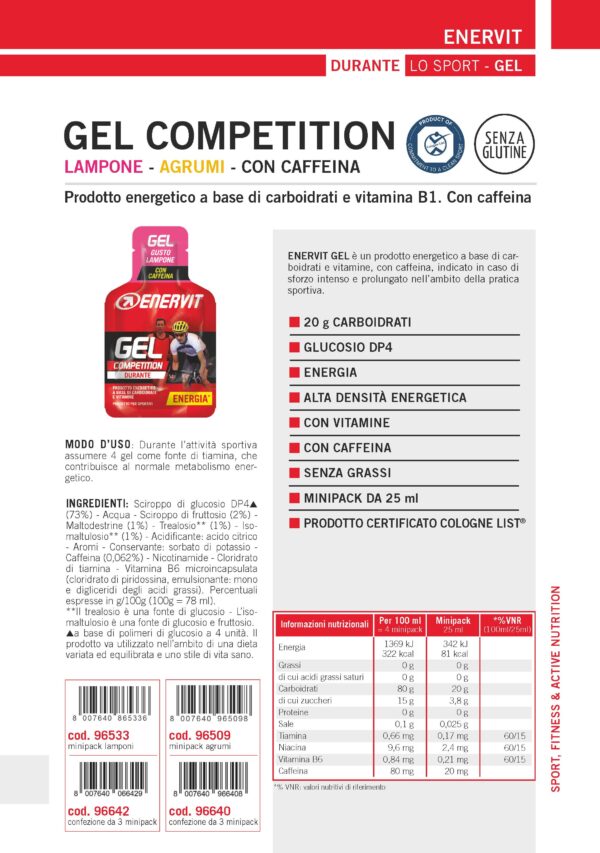 Produktbild ENERVIT GEL Competition Himbeere+Coffein TRIS, 8 x (3 x 25 ml)