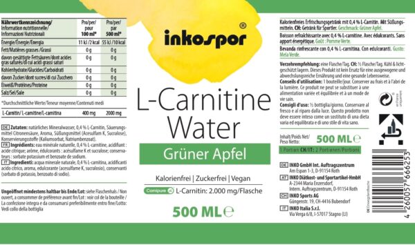 Produktbild ACTIVE L-Carnitine Water Grüner Apfel, 18 x 500 ml