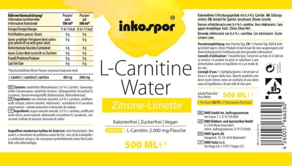 Produktbild ACTIVE L-Carnitine Water Zitrone-Limette, 18 x 500 ml