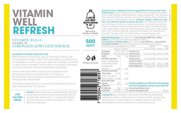 Produktbild Vitamin Well Refresh Limonade-Kiwi, 12 x 500 ml